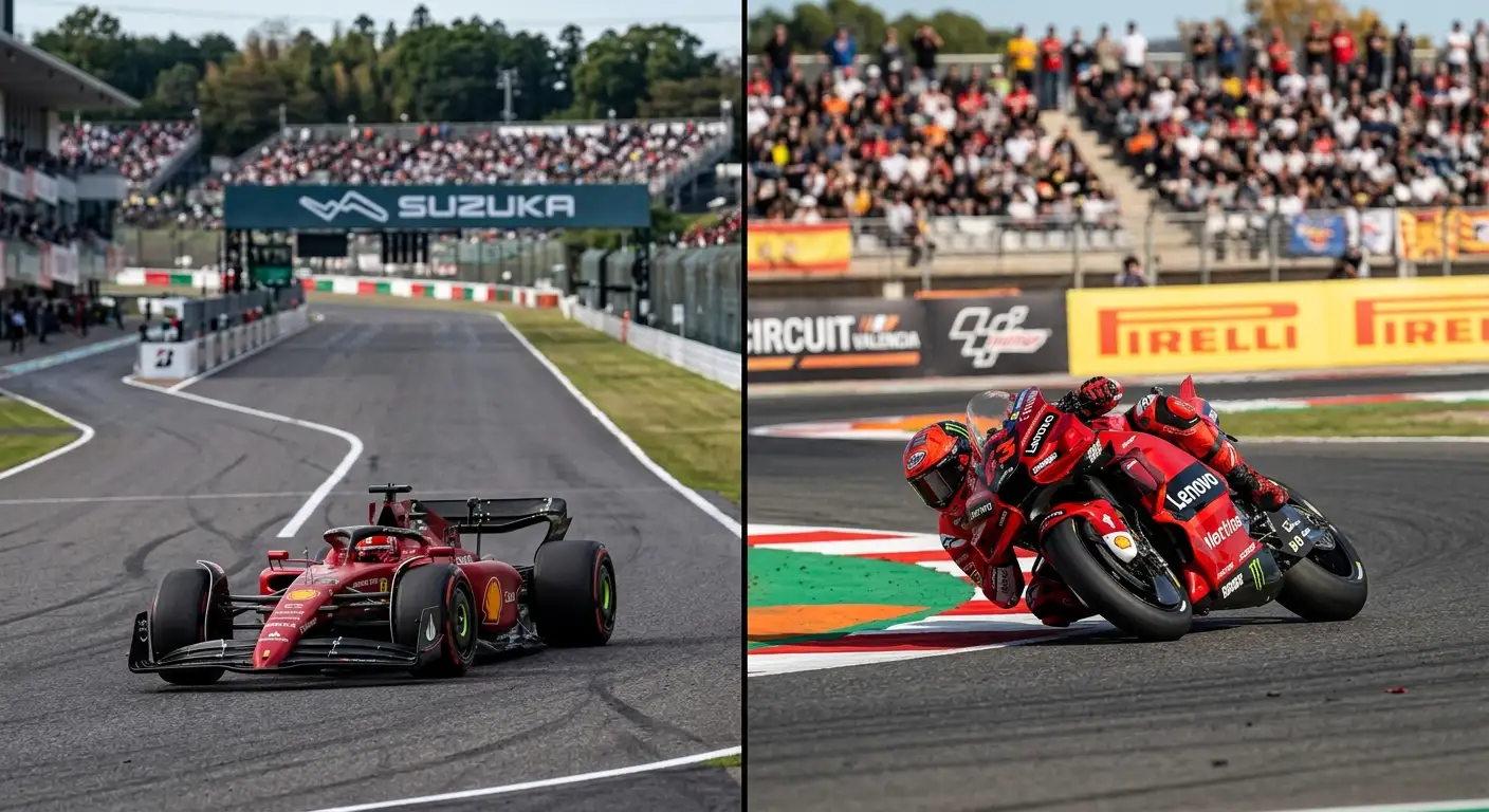 Формула 1 болид и MotoGP мотоциклет в сравнение