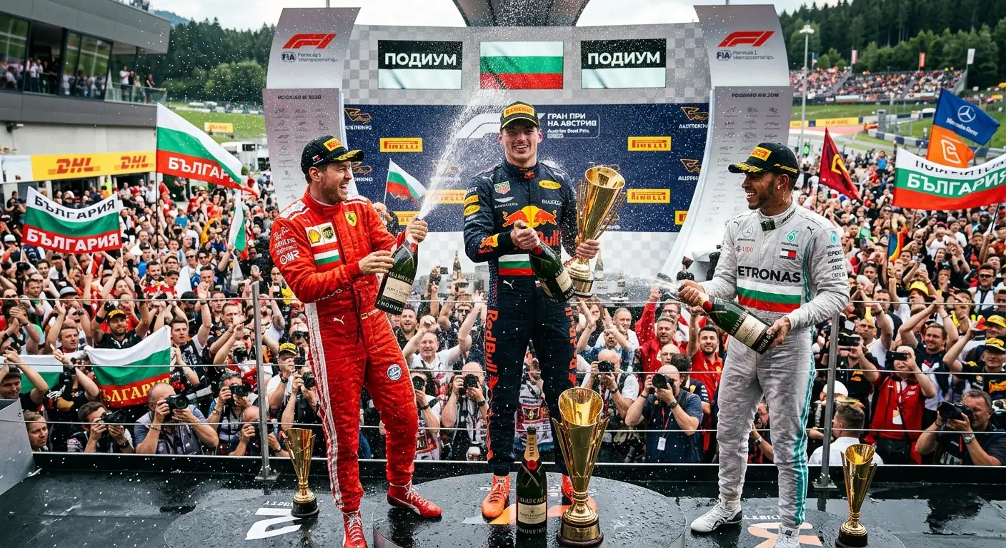 Тримата пилоти на подиума след Гран При във Формула 1